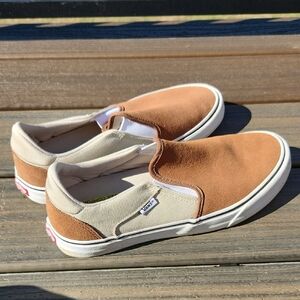 Vans Slip-On Loafers in Tan and Cream Suede